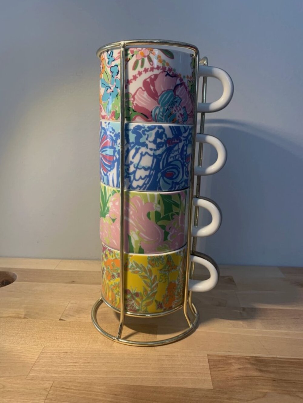 LILLY PULITZER 4pc Porcelain Stacking Espresso Mugs - Picture 2 of 4